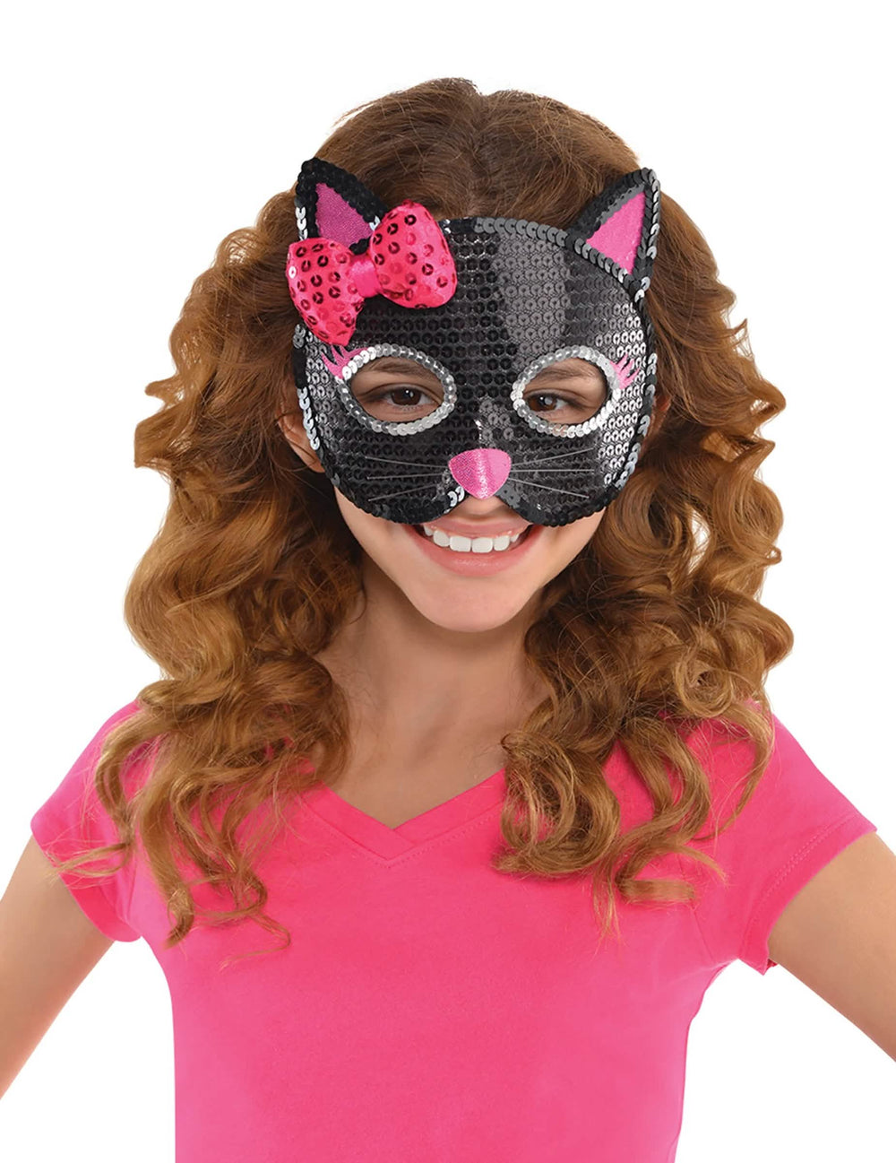 lobo en lantejoulas gato para criança preto com laço cor de rosa