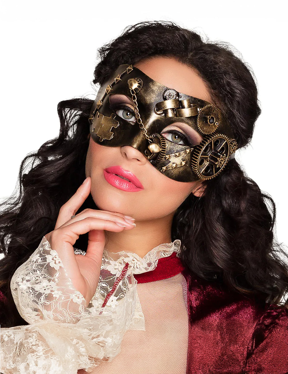 Loup steampunk pour adulte bronze avec rouages et engrenages