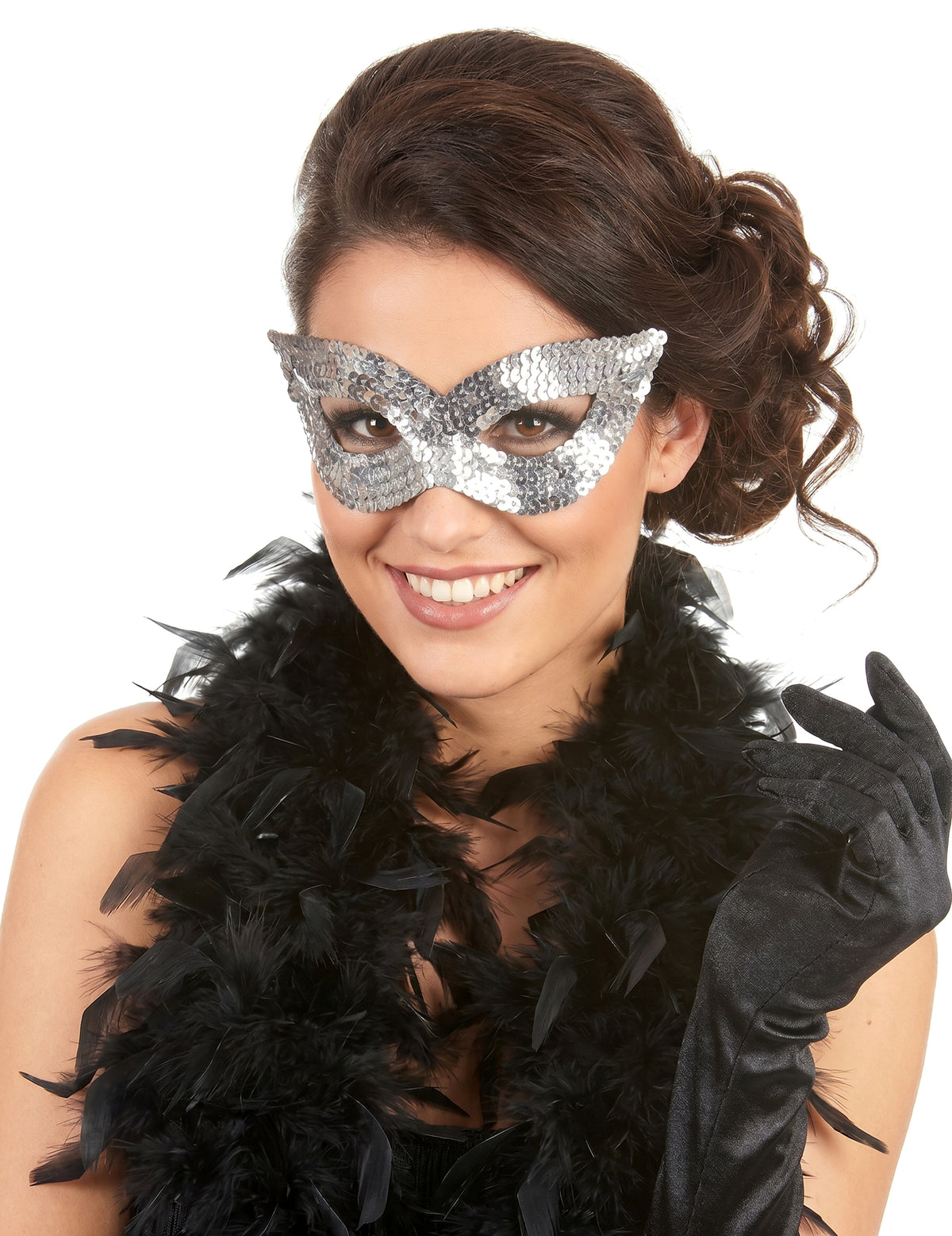 Mascarilha veneziana com lantejoulas prateadas adulto