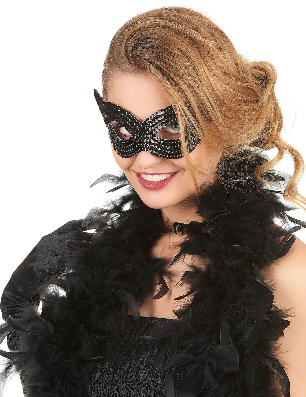 Loup vénitien avec sequins pour adulte noir