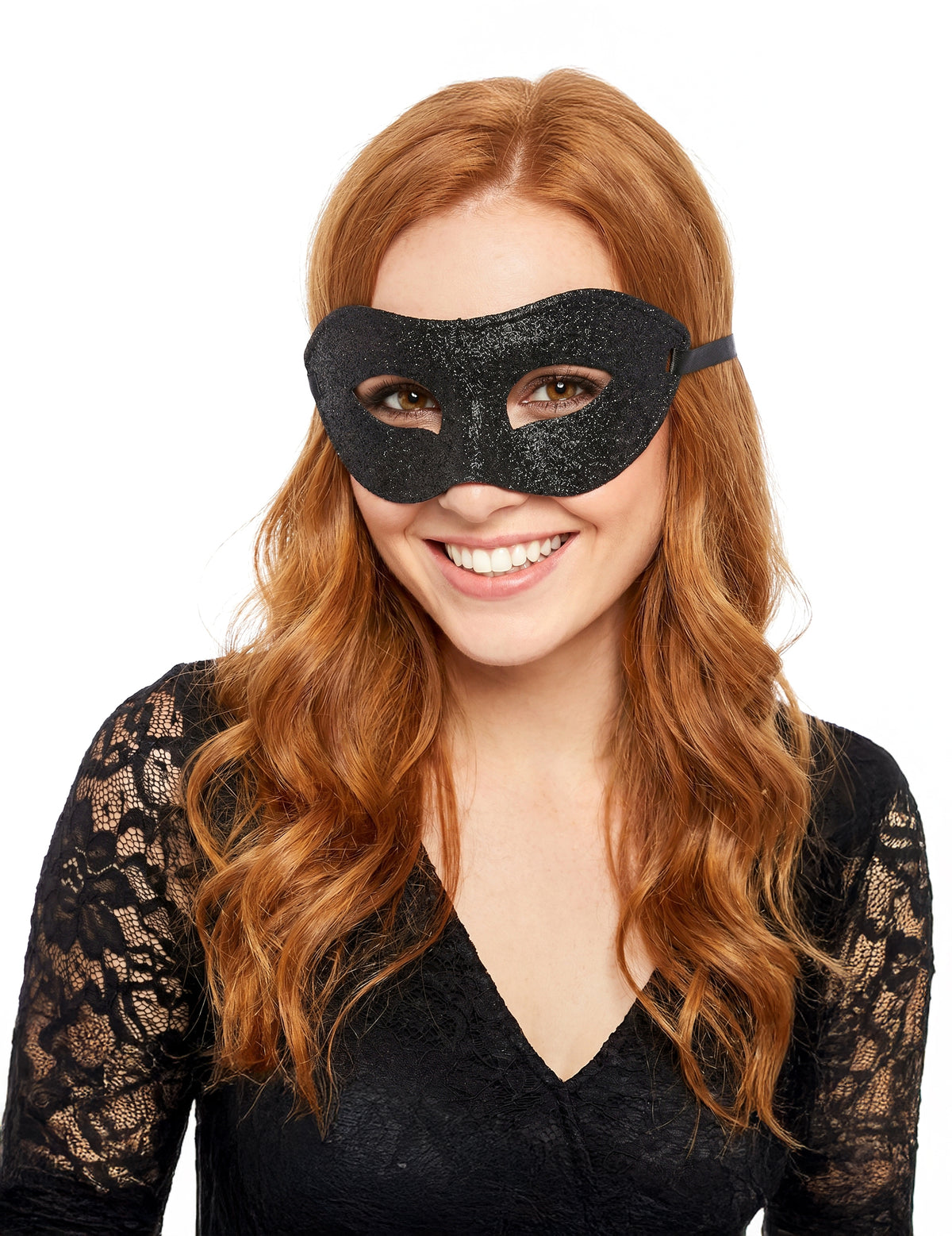 Mascarilha veneziana preta brilhante adulto