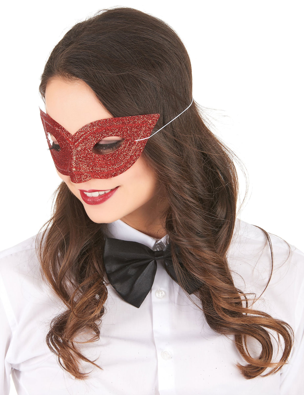 Loup vénitien pailleté pour adulte rouge