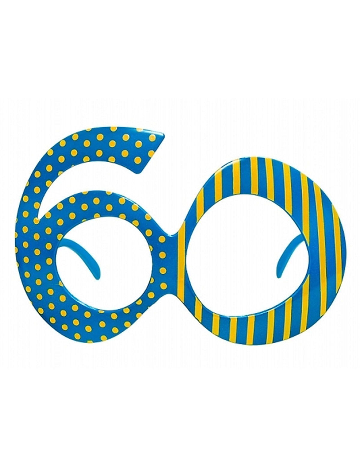 Lunettes âge 60 pour adulte bleu et jaune à pois et rayures
