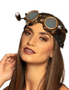 Lunettes avec lumière frontale steampunk pour adulte bronze avec verres grillagés
