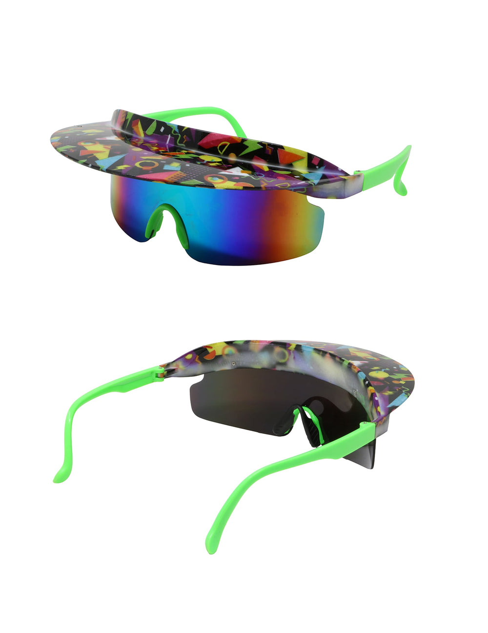Vues de face et de dos des lunettes avec visière années 80 pour adulte