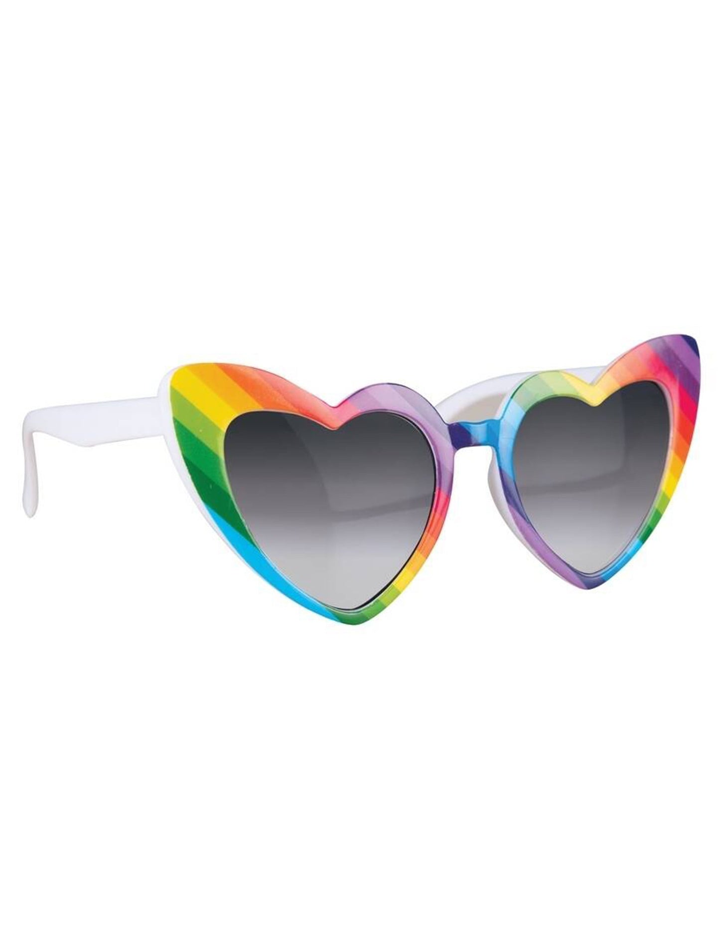 Vue de profil des lunettes cœurs arc en ciel pour adulte