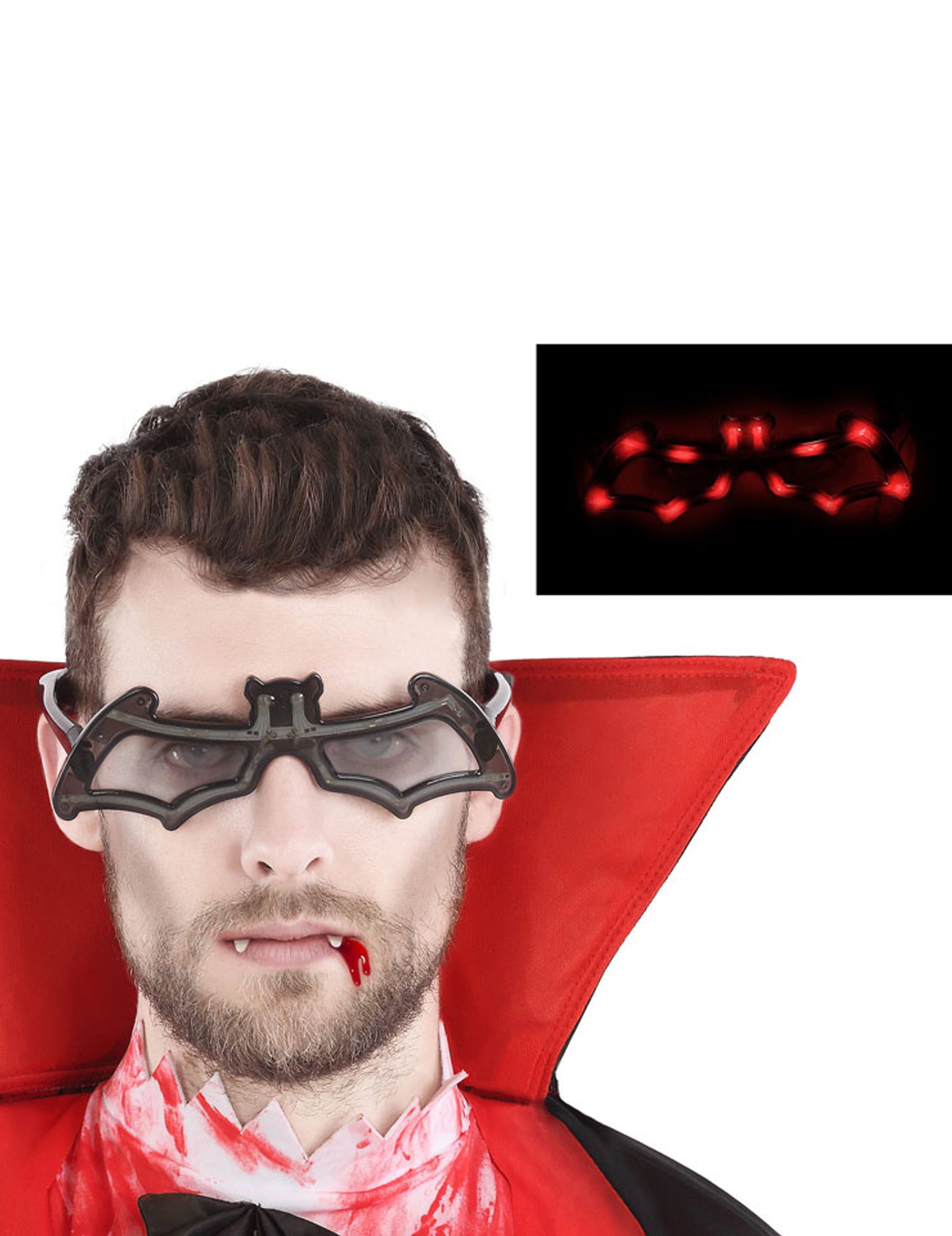 Lunettes chauve-souris lumineuses pour adulte à LED rouges