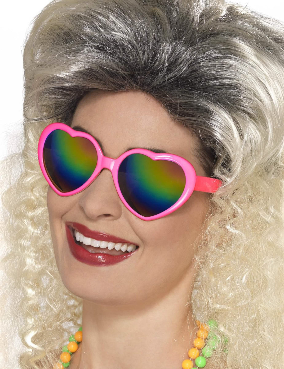 óculos coração com lentes multicores para mulher armação cor de rosa