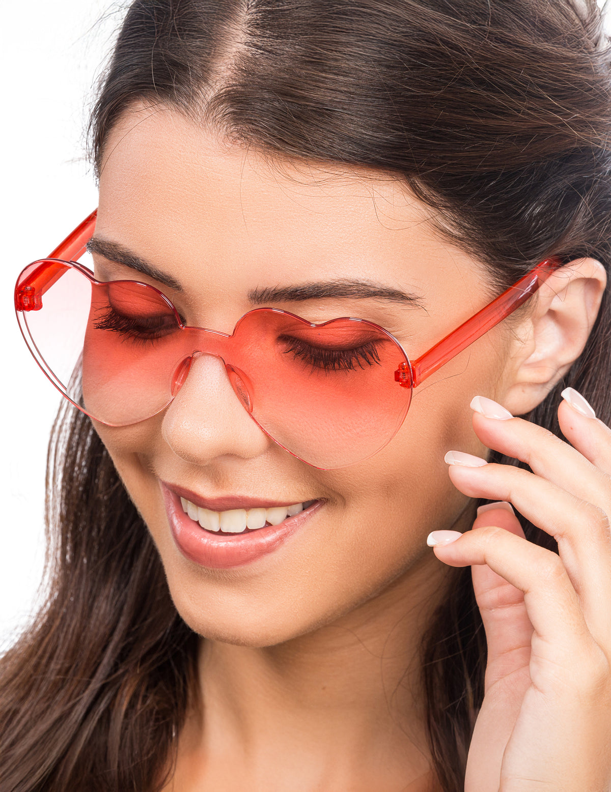 Lunettes cœur pour adulte verres fumés rouges