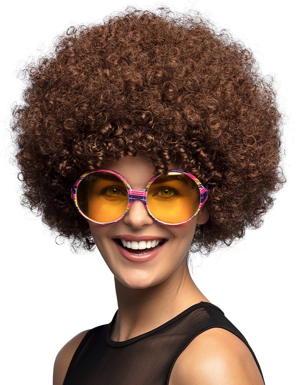 Lunettes de hippie pour adulte multicolores rondes à verres jaunes