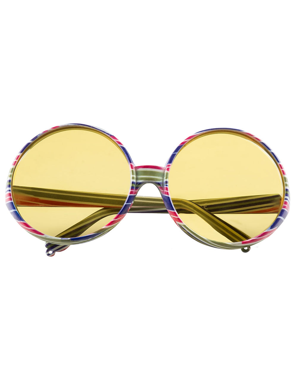 Détail de la monture multicolore des lunettes de hippie pour adulte