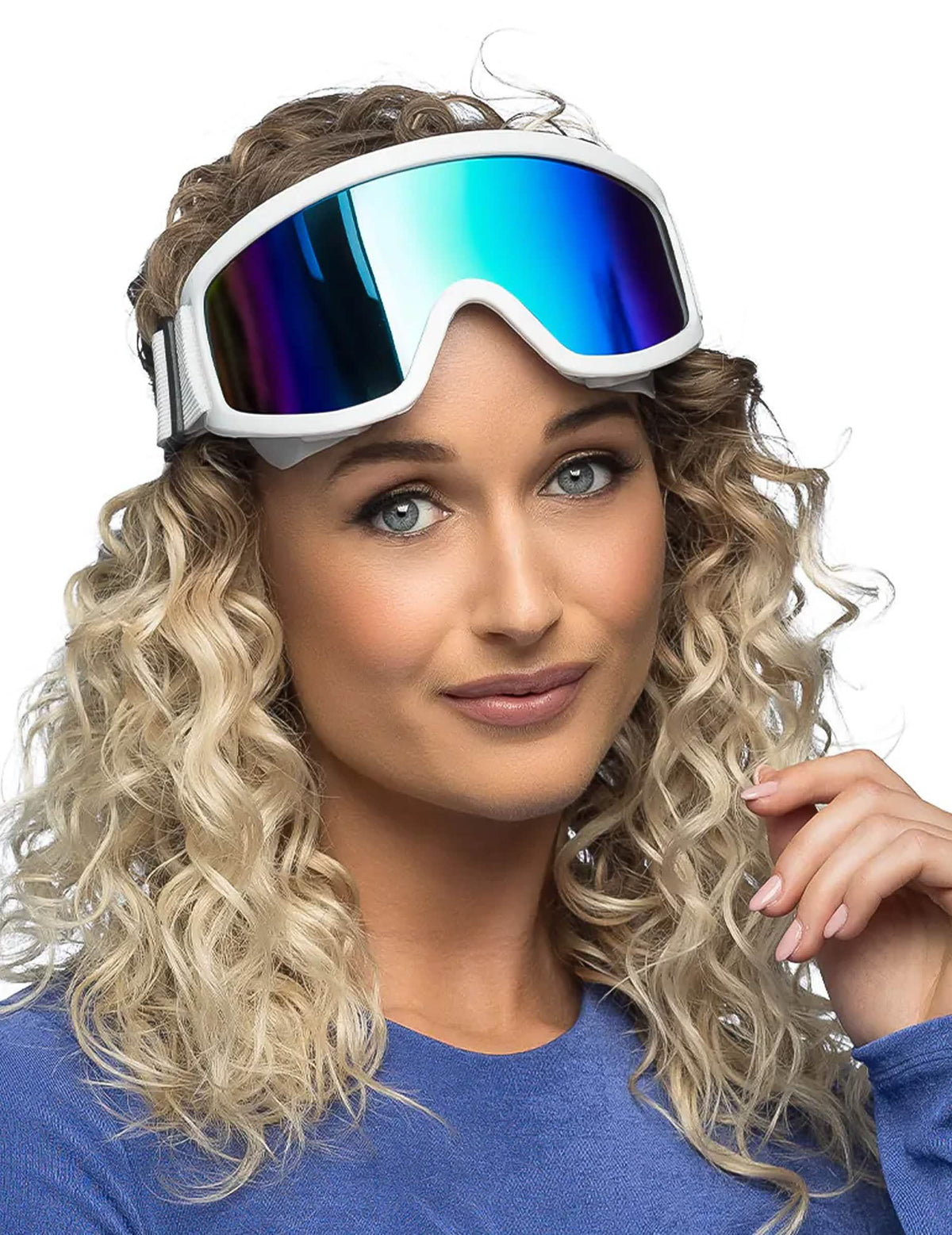 Lunettes de ski pour adulte blanches avec verres miroir irisés