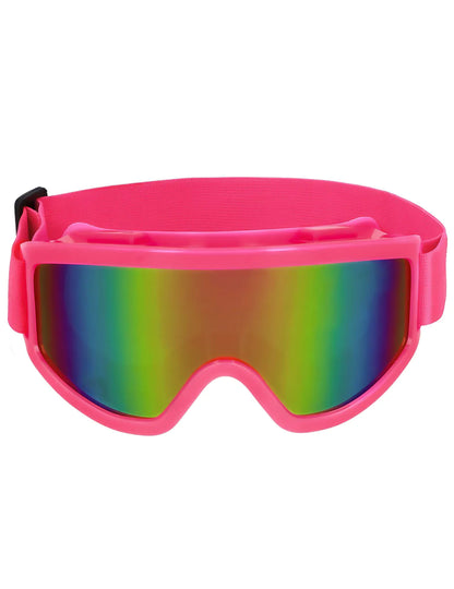 Lunettes de ski rose fluo pour adultes avec verres irisés