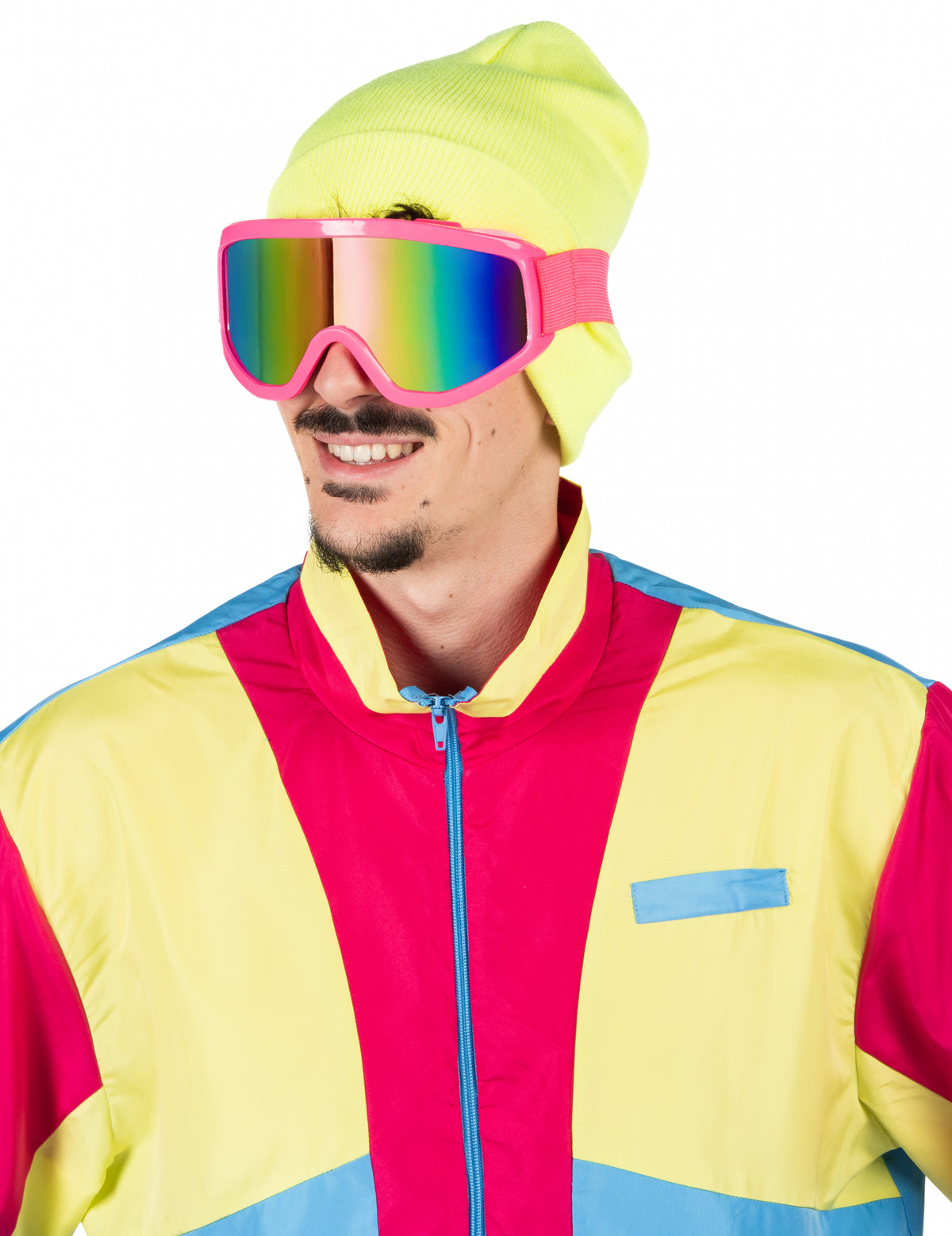 Vue de profil des lunettes de ski rose fluo pour adultes