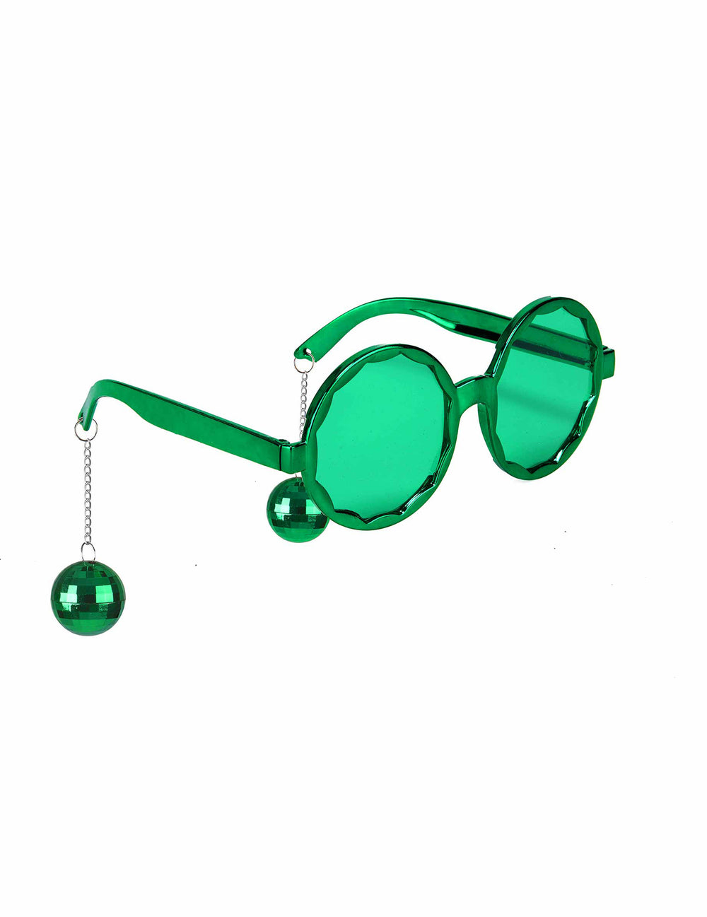 Lunettes disco pour adulte vertes avec boules à facettes suspendues