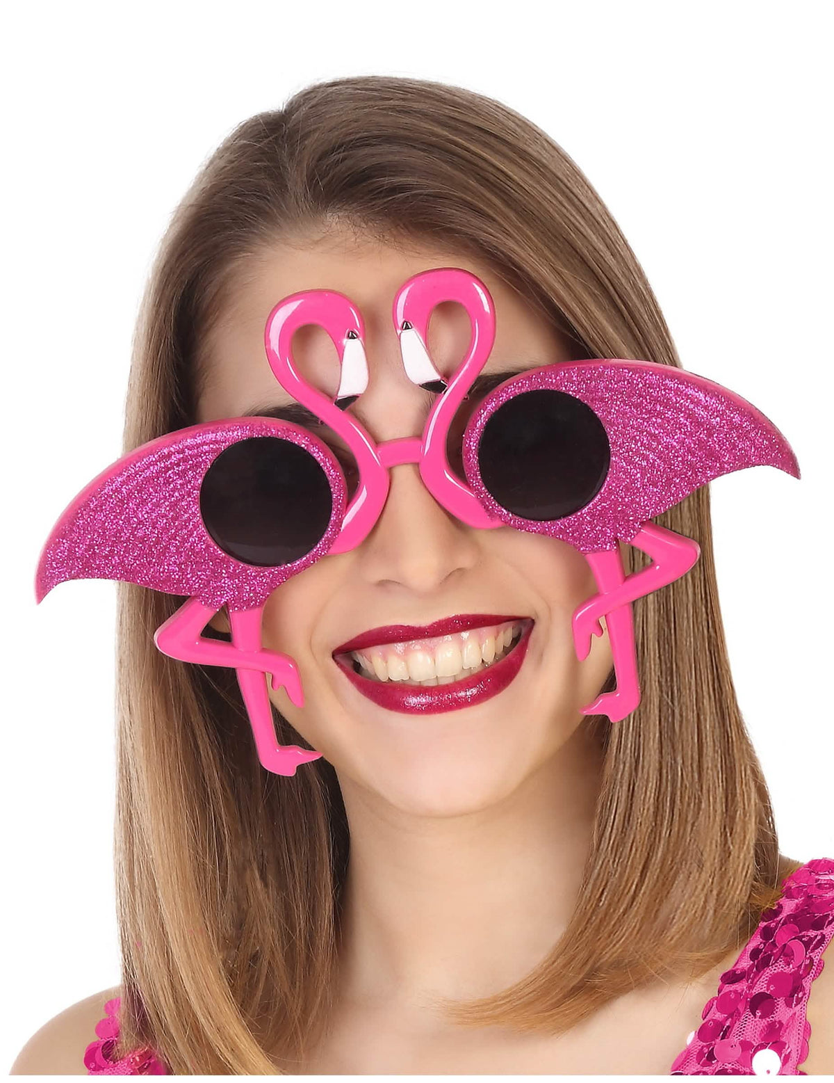 óculos flamingo para adulto com lantejoulas rosas
