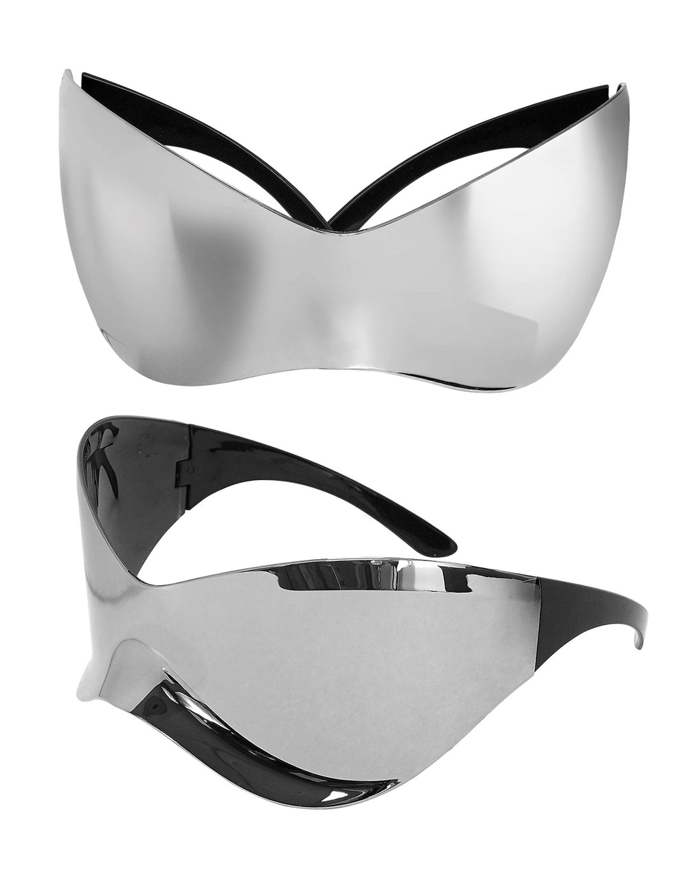 Vues de face et de profil des lunettes futuristes effet miroir