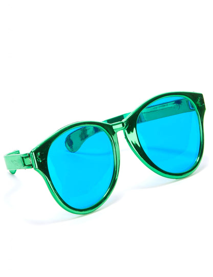 Lunettes géantes pour adulte vert métallisé avec verres bleus