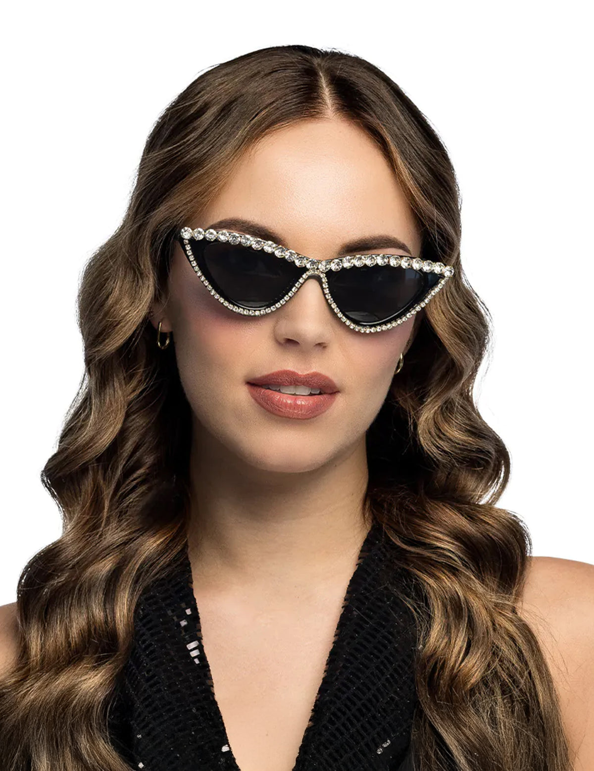 Lunettes glamour à strass pour adulte noires et brillantes
