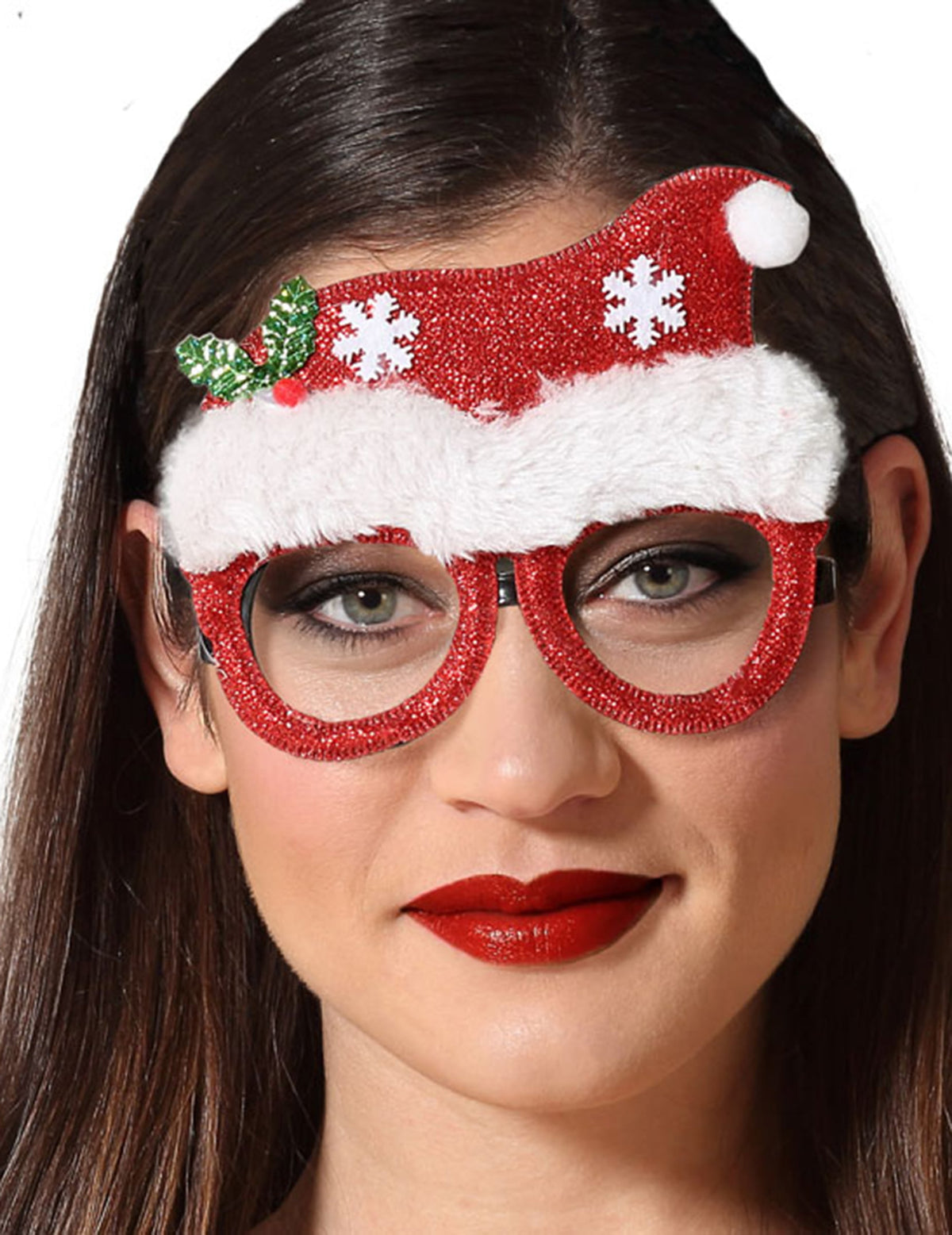 Lunettes humoristique bonnet de Noël pour adulte rouge et blanche pailletée