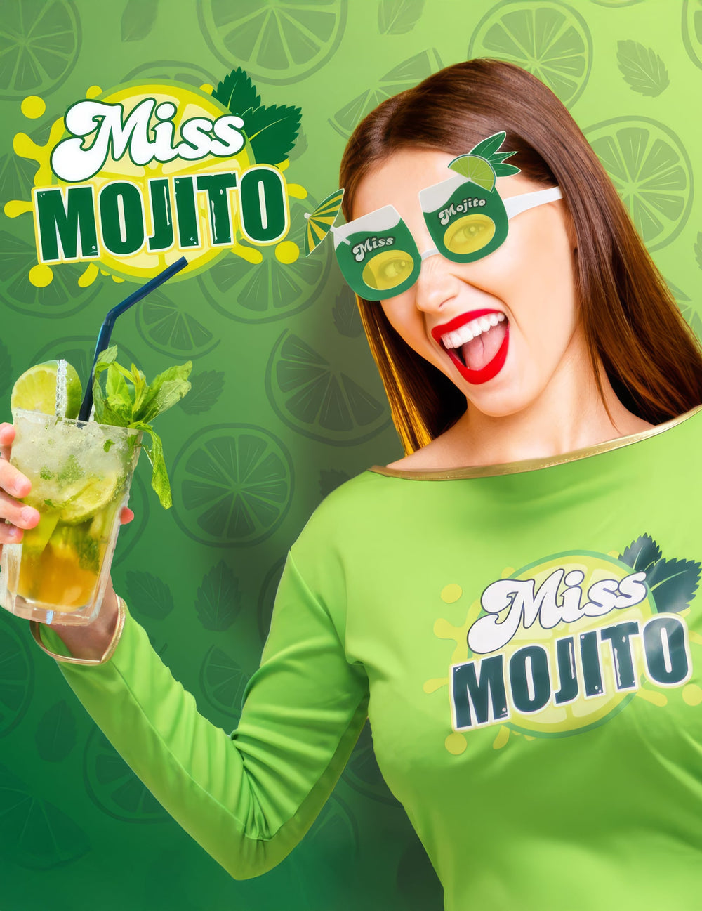 Mise en situation des lunettes humoristiques Miss Mojito