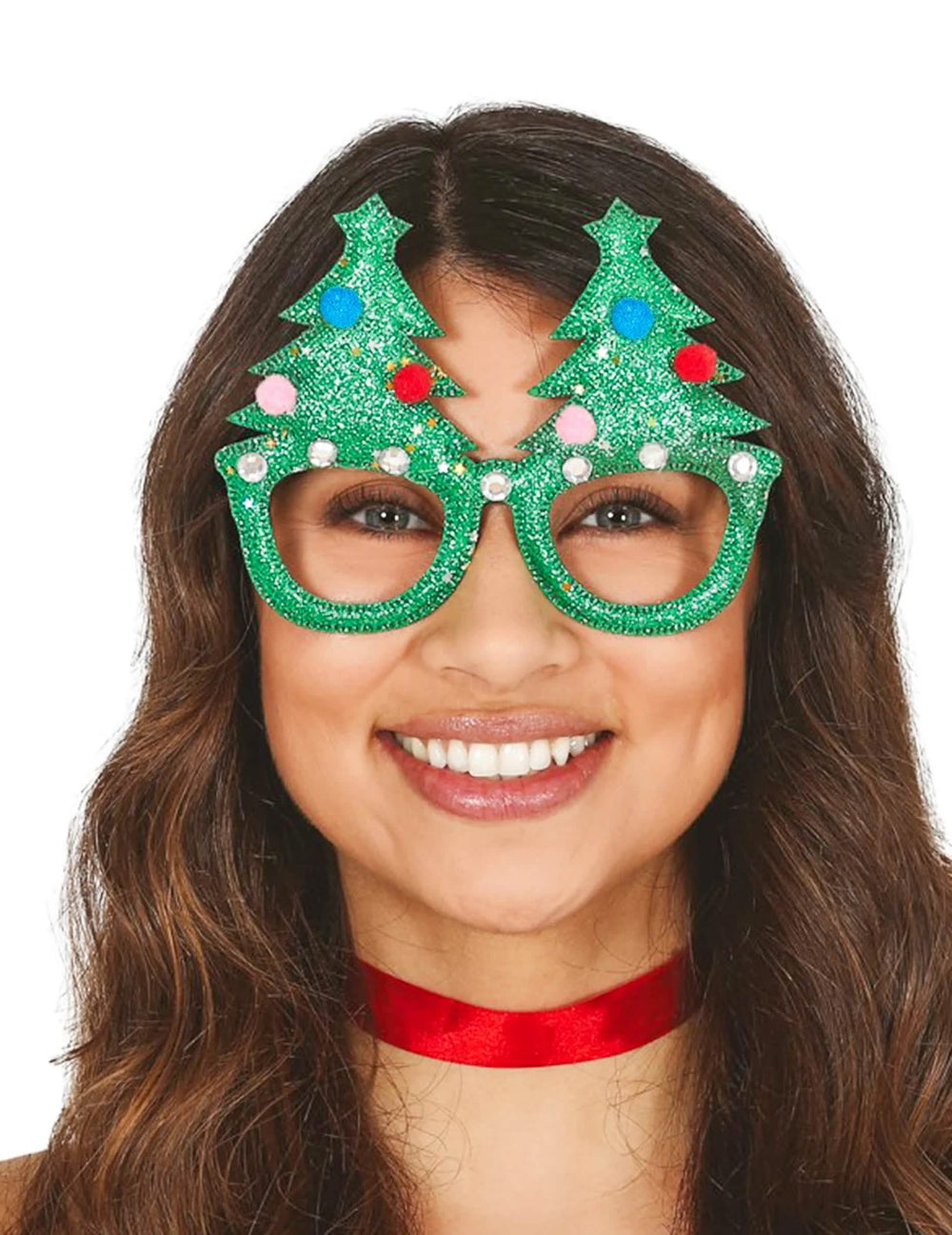 óculos humorísticos de natal para adulto verdes com purpurina e pompons