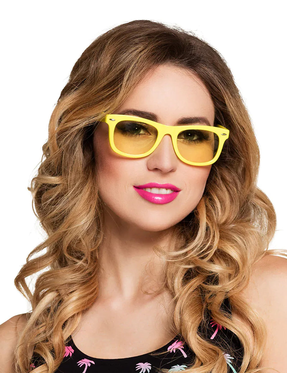Lunettes 80's pour adulte jaune fluo