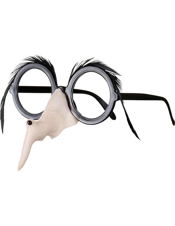 Lunettes nez et sourcils de sorcière pour femme Halloween noir et beige avec plumes