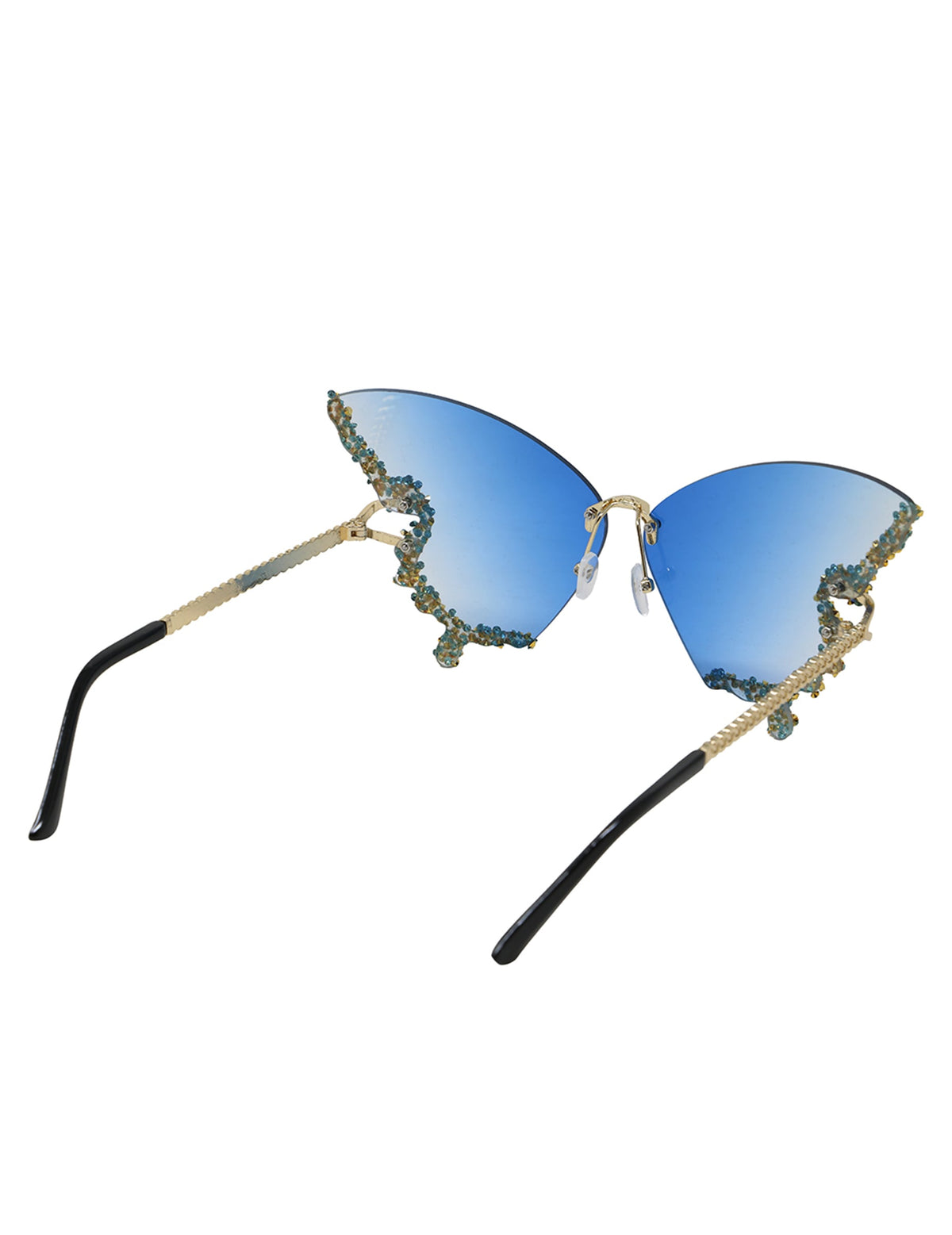Vue de trois-quarts arrière des lunettes papillon avec strass pour adulte