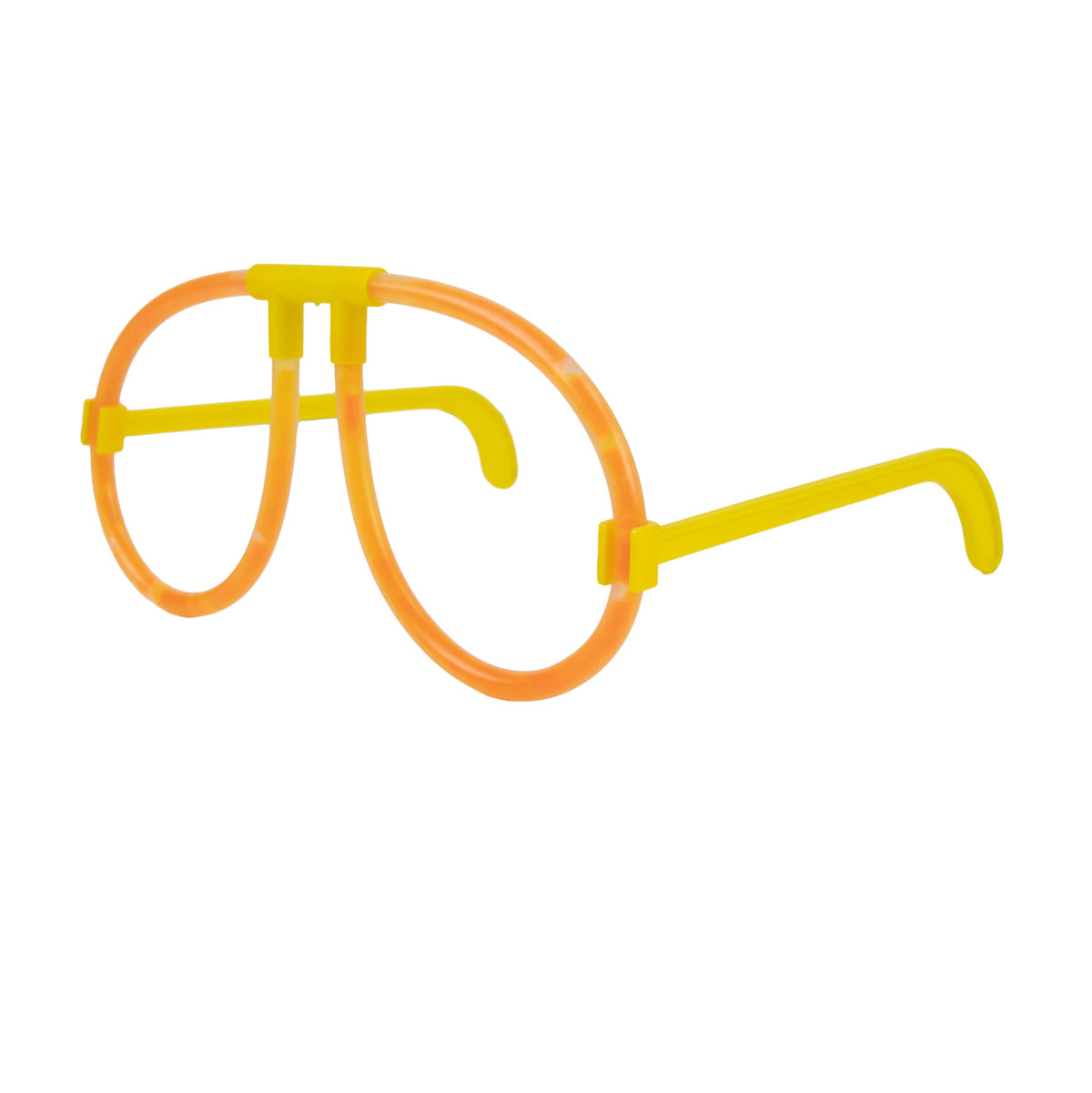 Vue de profil des lunettes phosphorescentes fluo orange et jaune