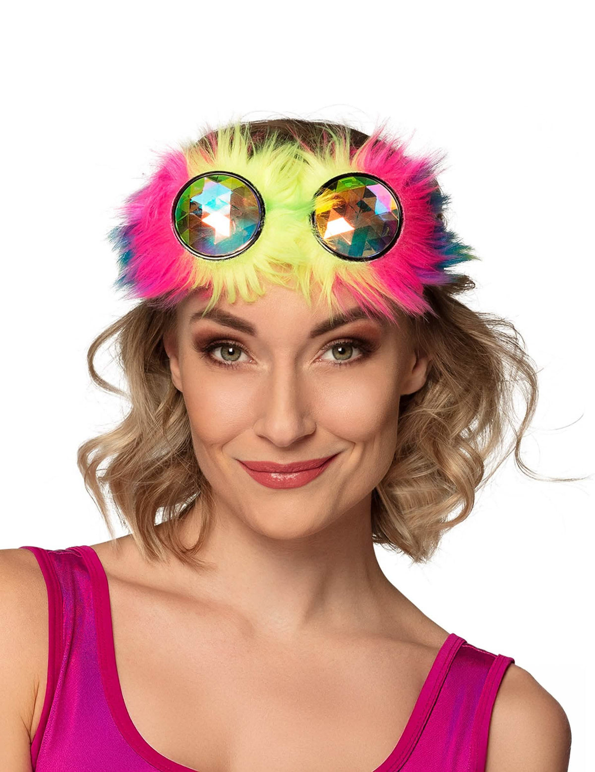 óculos rave party para adulto com pelos multicolores