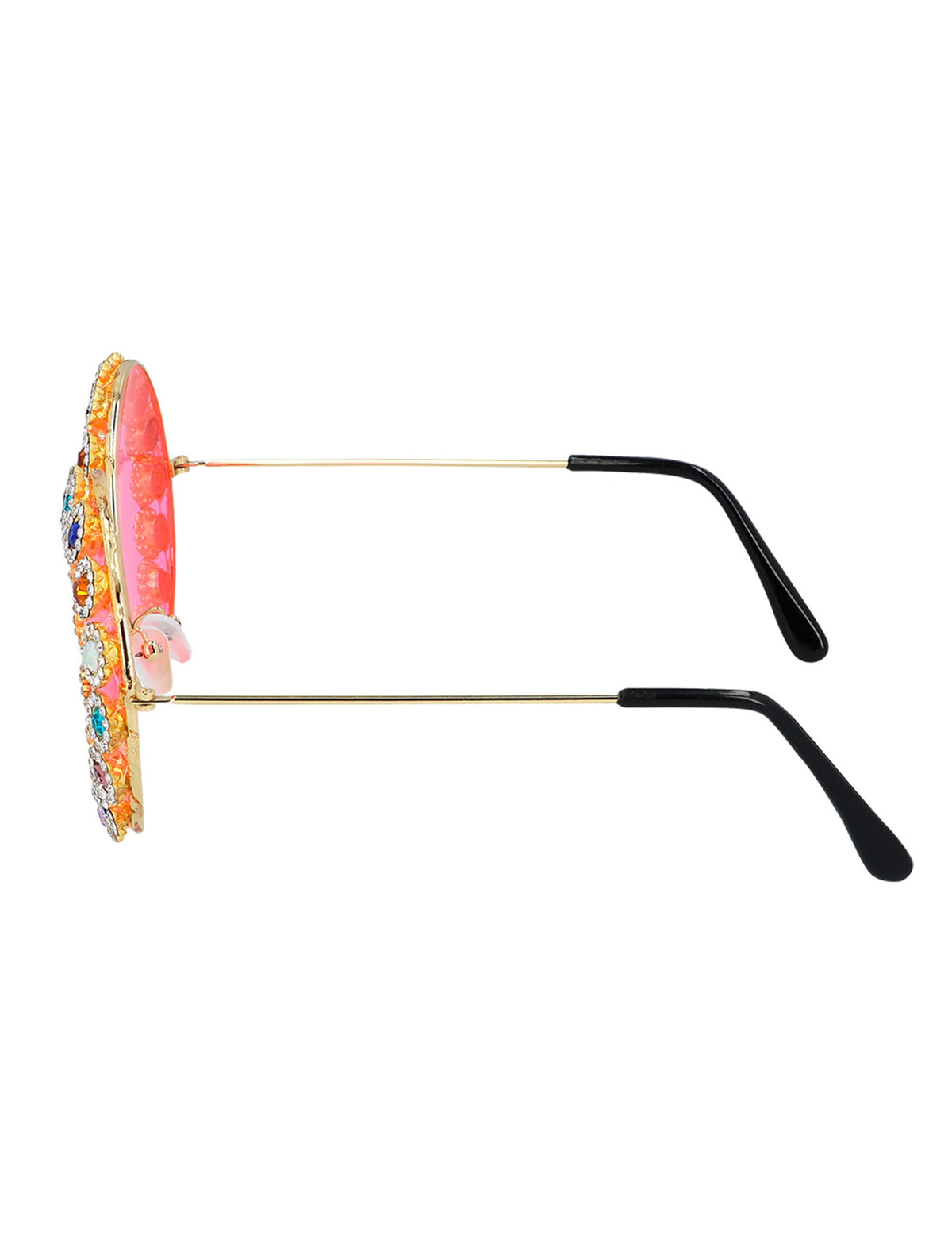 Vue de profil des lunettes rondes à strass colorés pour adulte