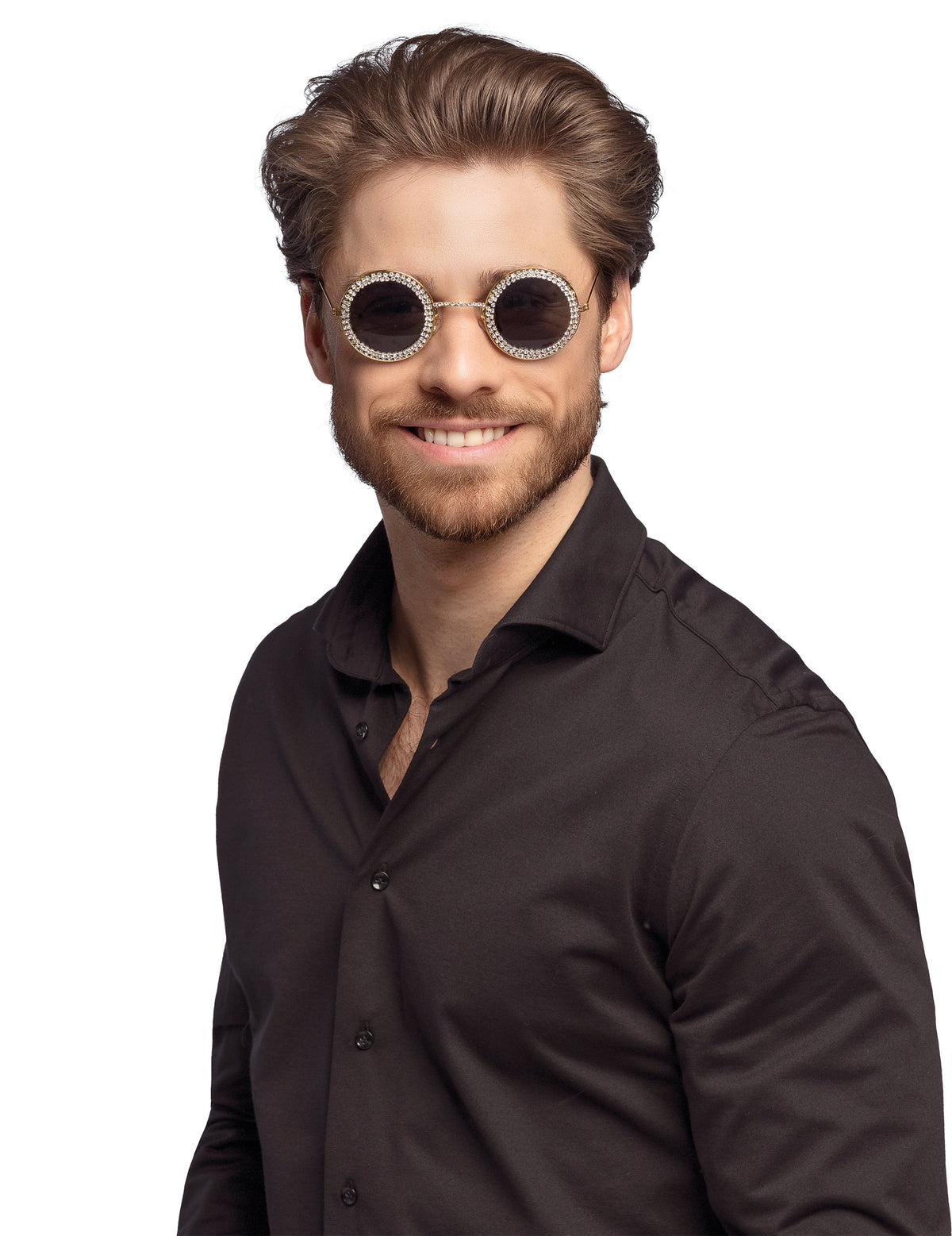 Vue de face des lunettes rondes à strass pour adulte