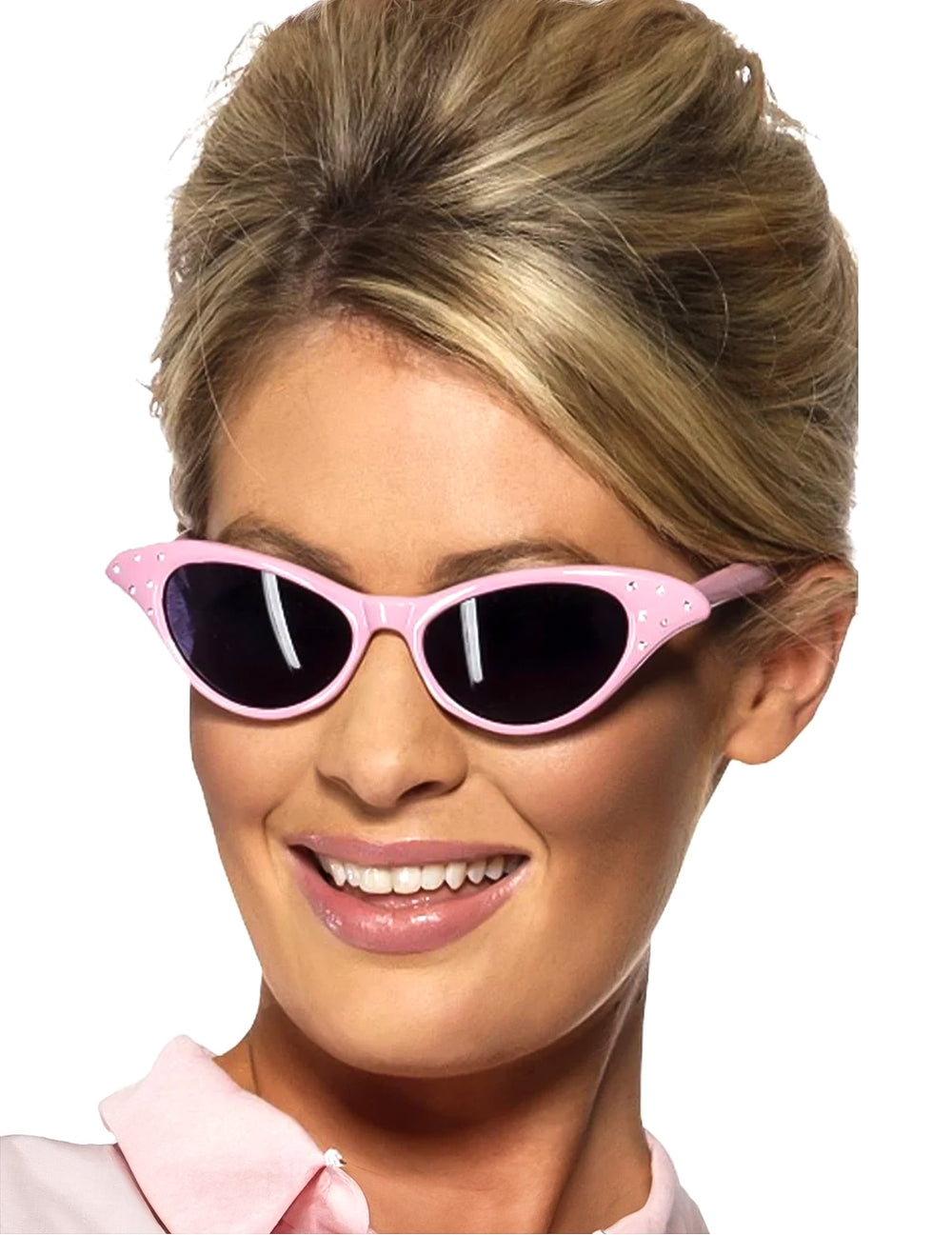 Lunettes rétro pour adulte rose avec strass