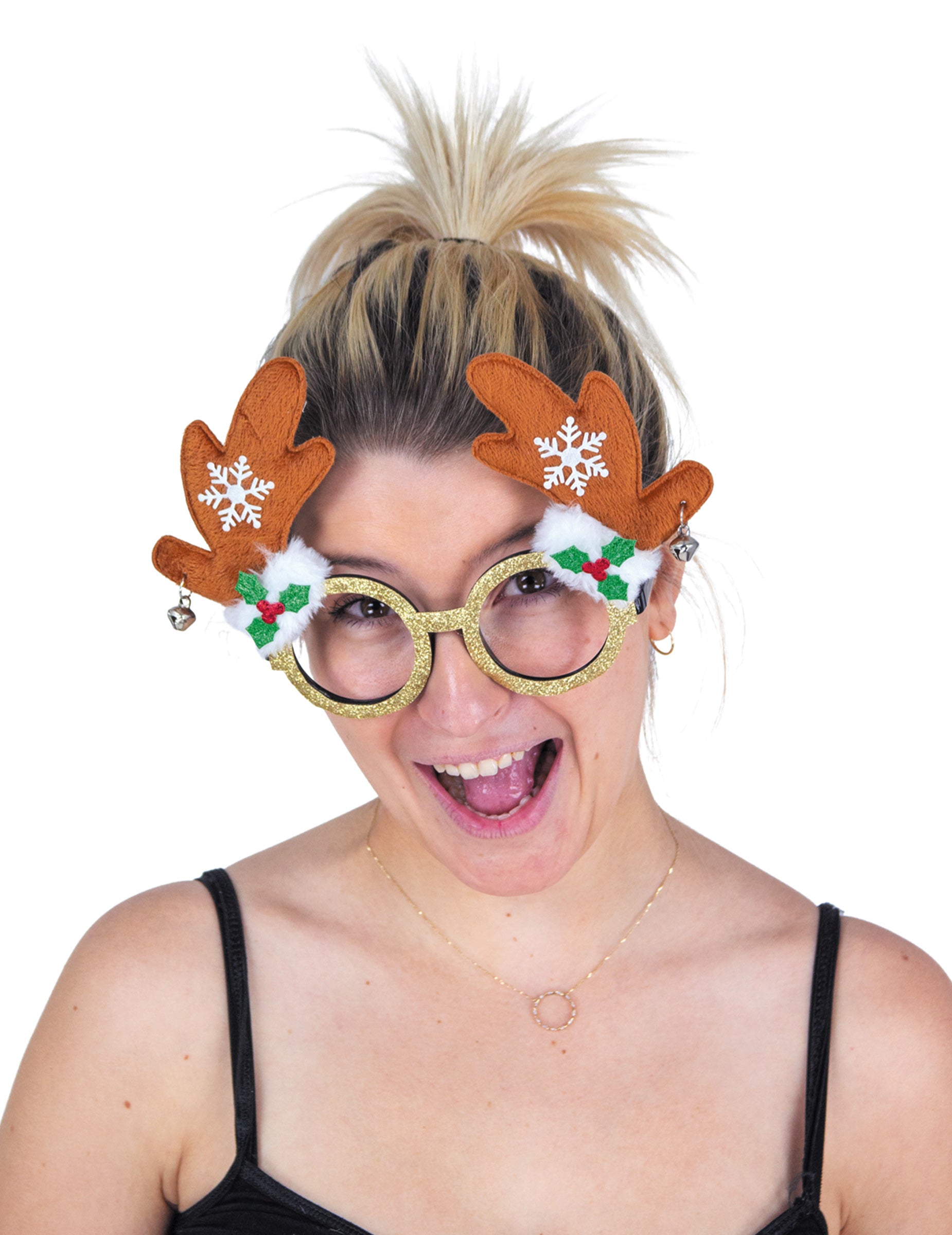 Vue de face portée des lunettes Rudolph le renne pour adulte