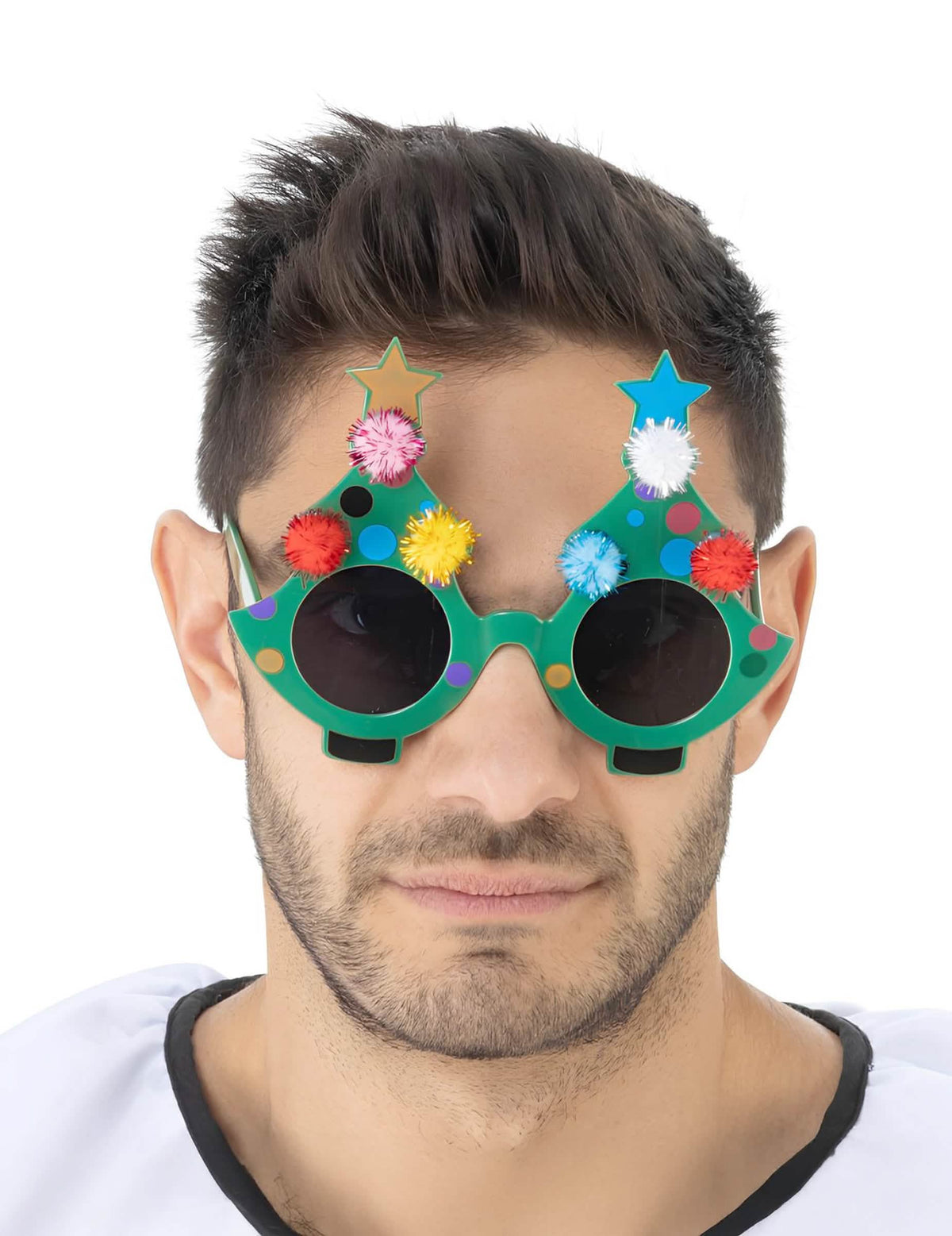 Lunettes sapin de Noël Terrifier™ pour adulte vertes avec pompons colorés