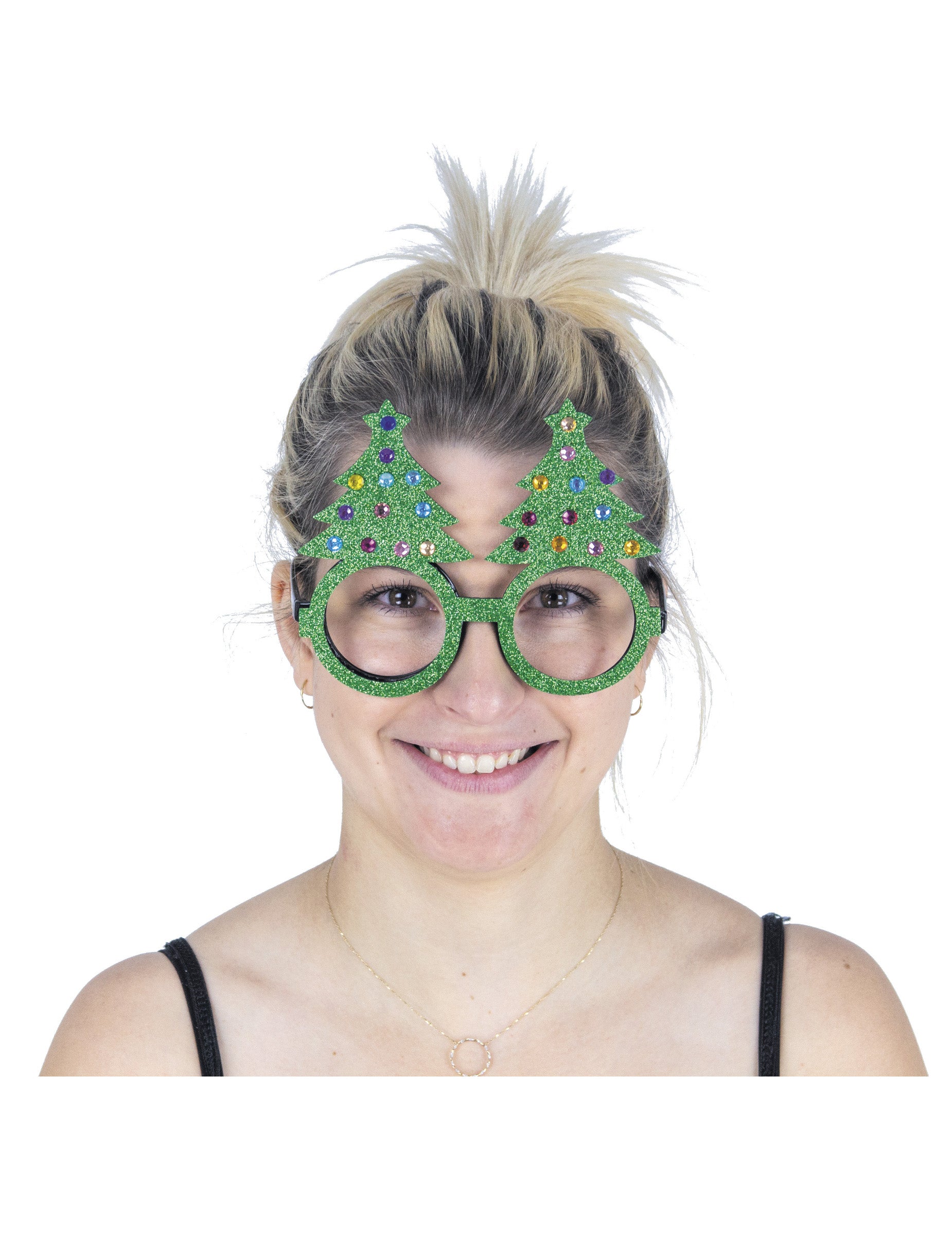 Lunettes sapin pailleté pour adulte vertes avec strass multicolores