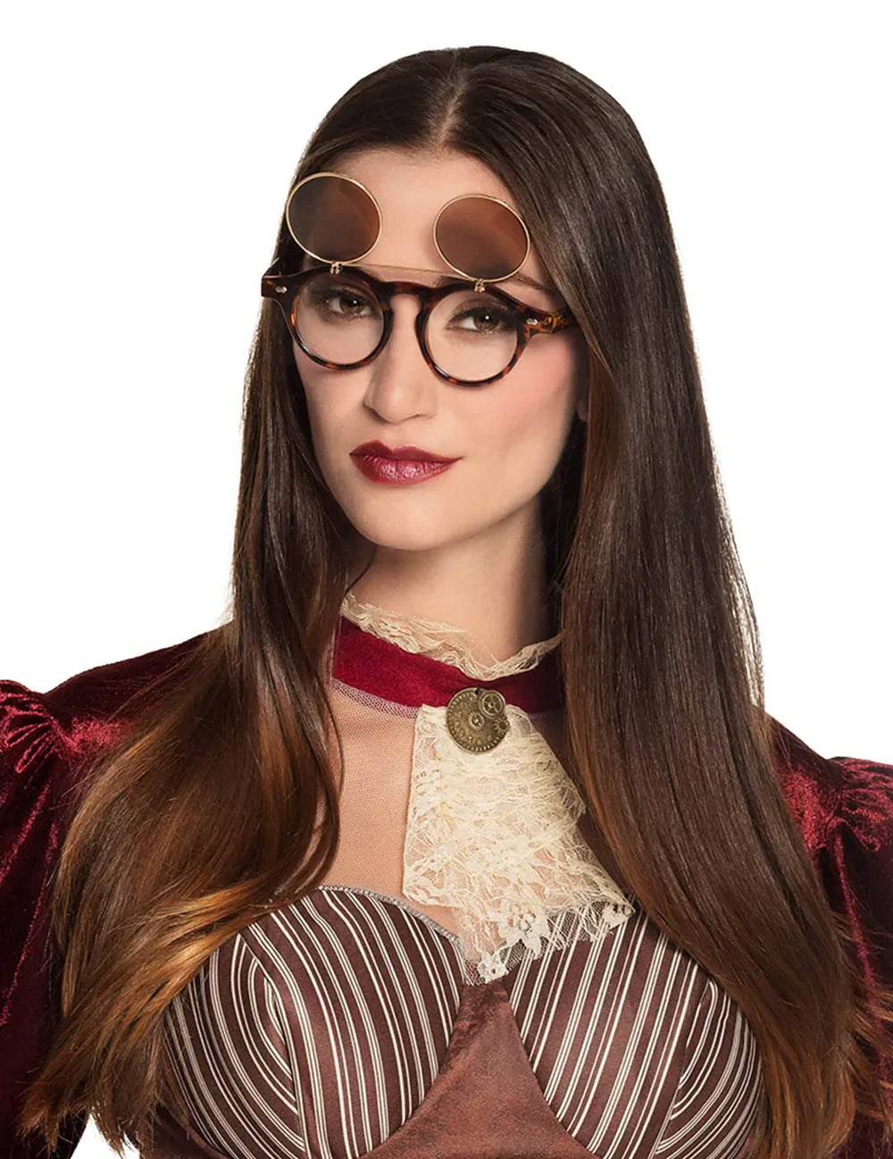 Detalhe dos óculos releváveis dos óculos vintage steampunk para adulto