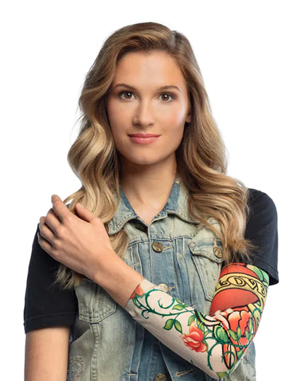 Manche tatouages True Love pour femme multicolore avec motifs coeur et roses