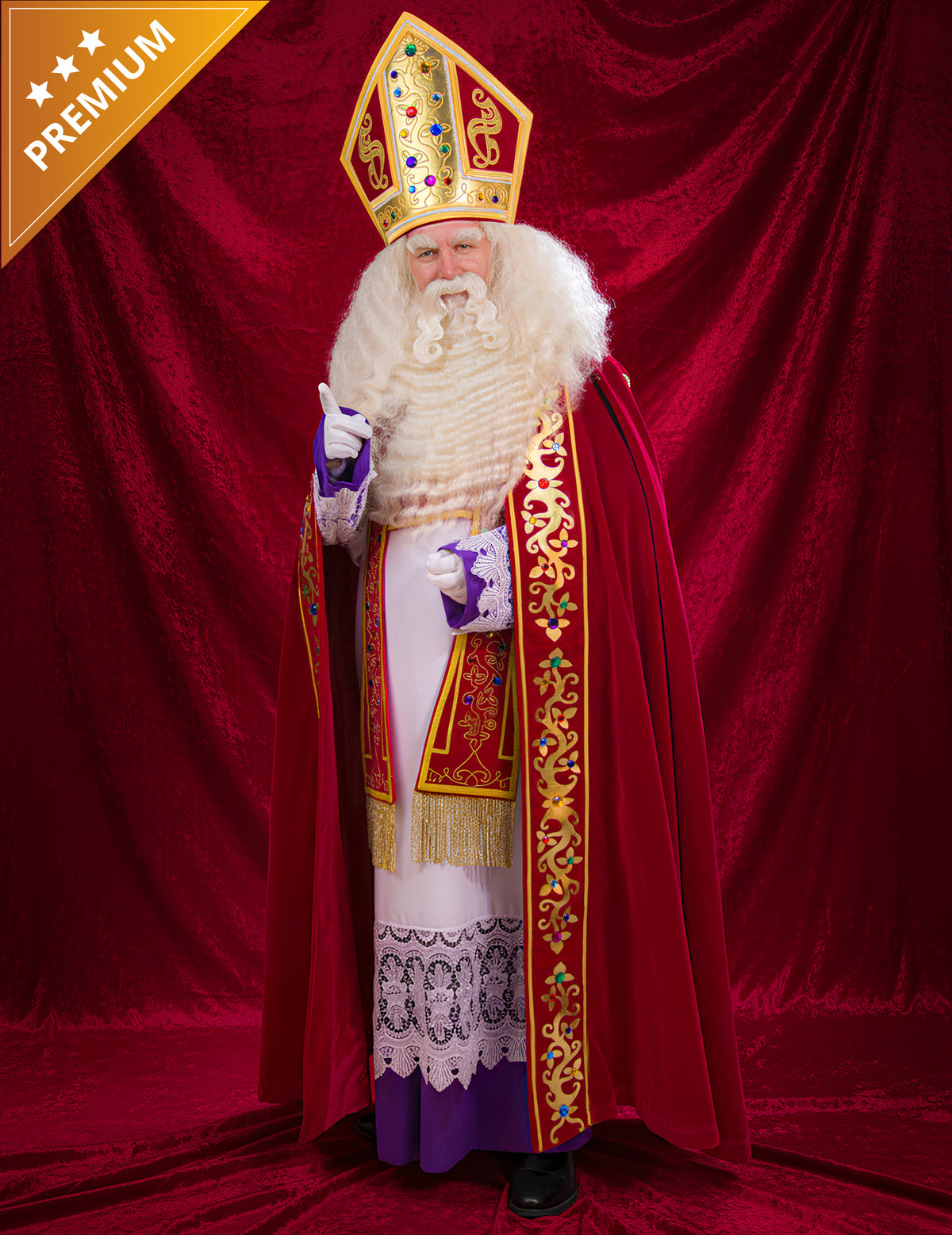 Manteau de Saint-Nicolas modèle Anvers luxe pour adulte rouge et or