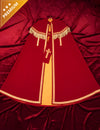 Manteau de Saint-Nicolas modèle Bram luxe pour adulte en velours rouge et doré