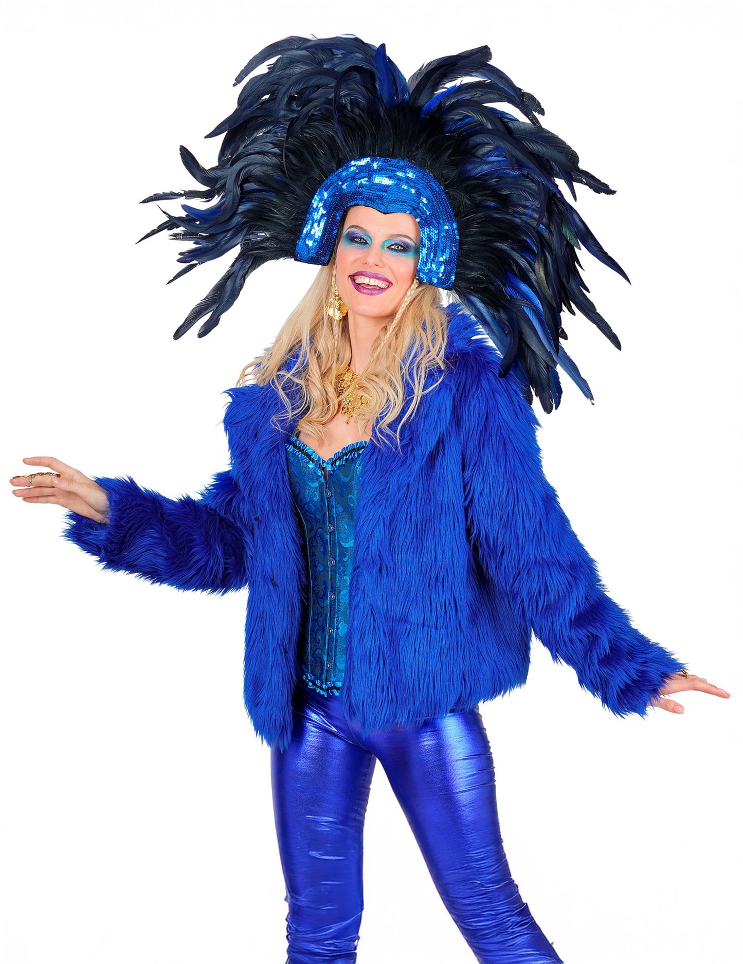 Casaco de pelo sintético azul escuro para adulto