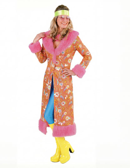 Casaco hippie com pelo sintético rosa adulto