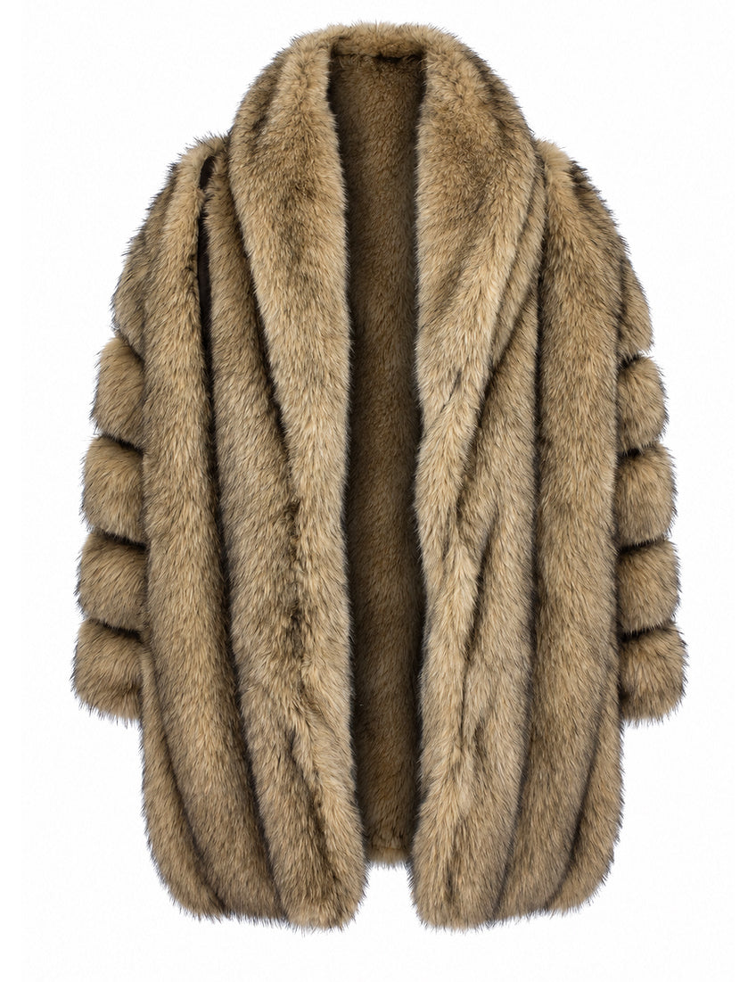 Manteau long en fausse fourrure de luxe marron