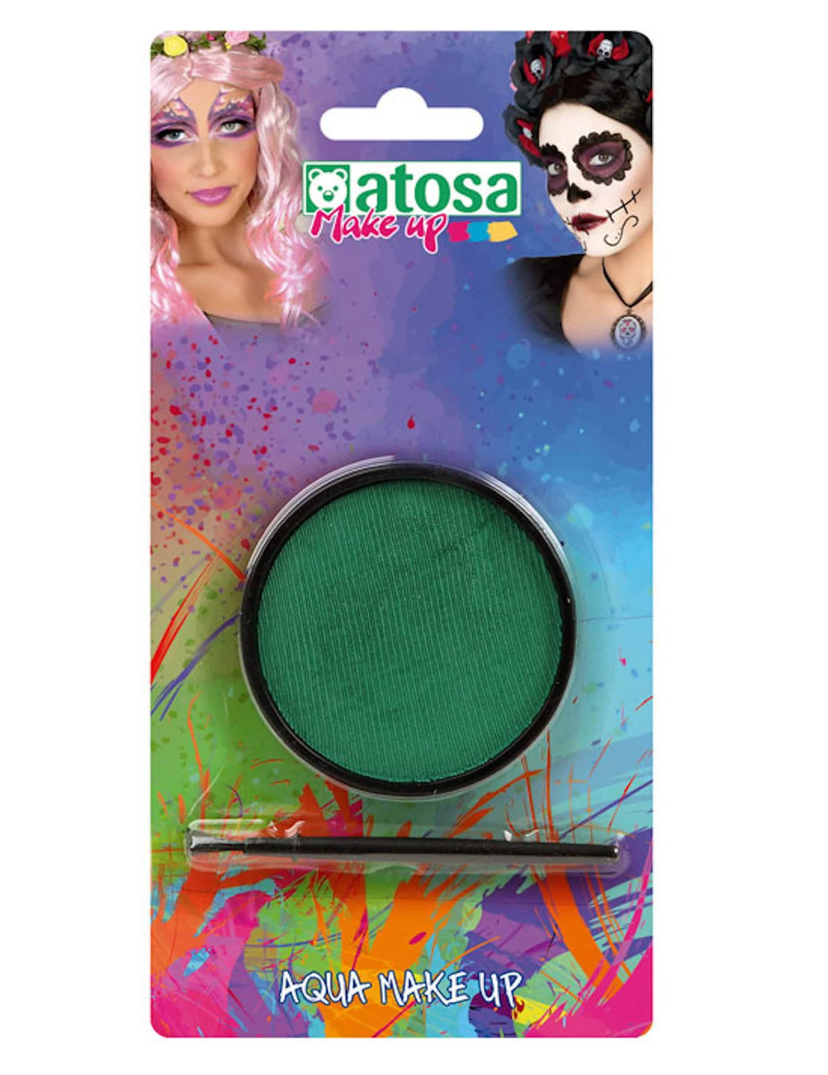 Maquilhagem à água verde iridescente com glitter