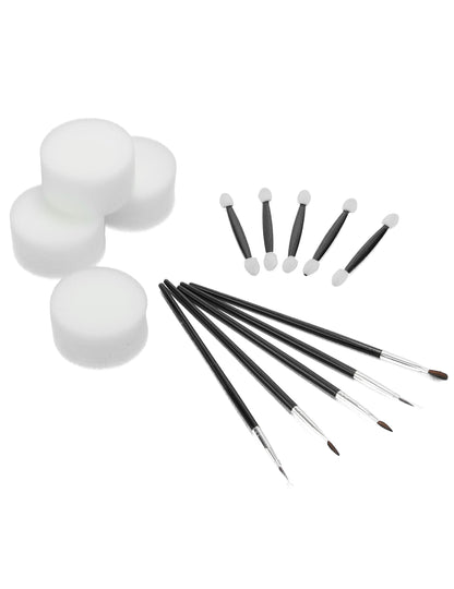 Trousse d'accessoires de maquillage pour déguisement avec pinceaux et éponges blancs et noirs