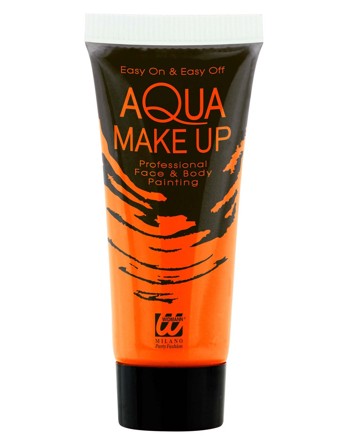 Vue de face du tube du maquillage néon pour adulte orange fluo