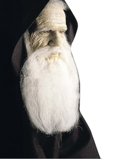 Maquillage peau horrible Halloween pour adulte avec barbe blanche et capuche noire