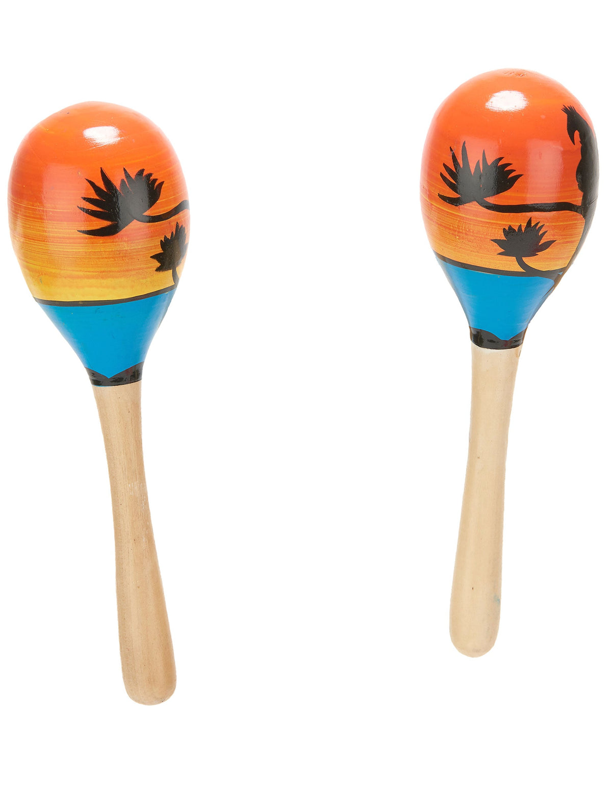 Maracas hawaïennes pour adulte en bois avec décor de coucher de soleil et palmiers