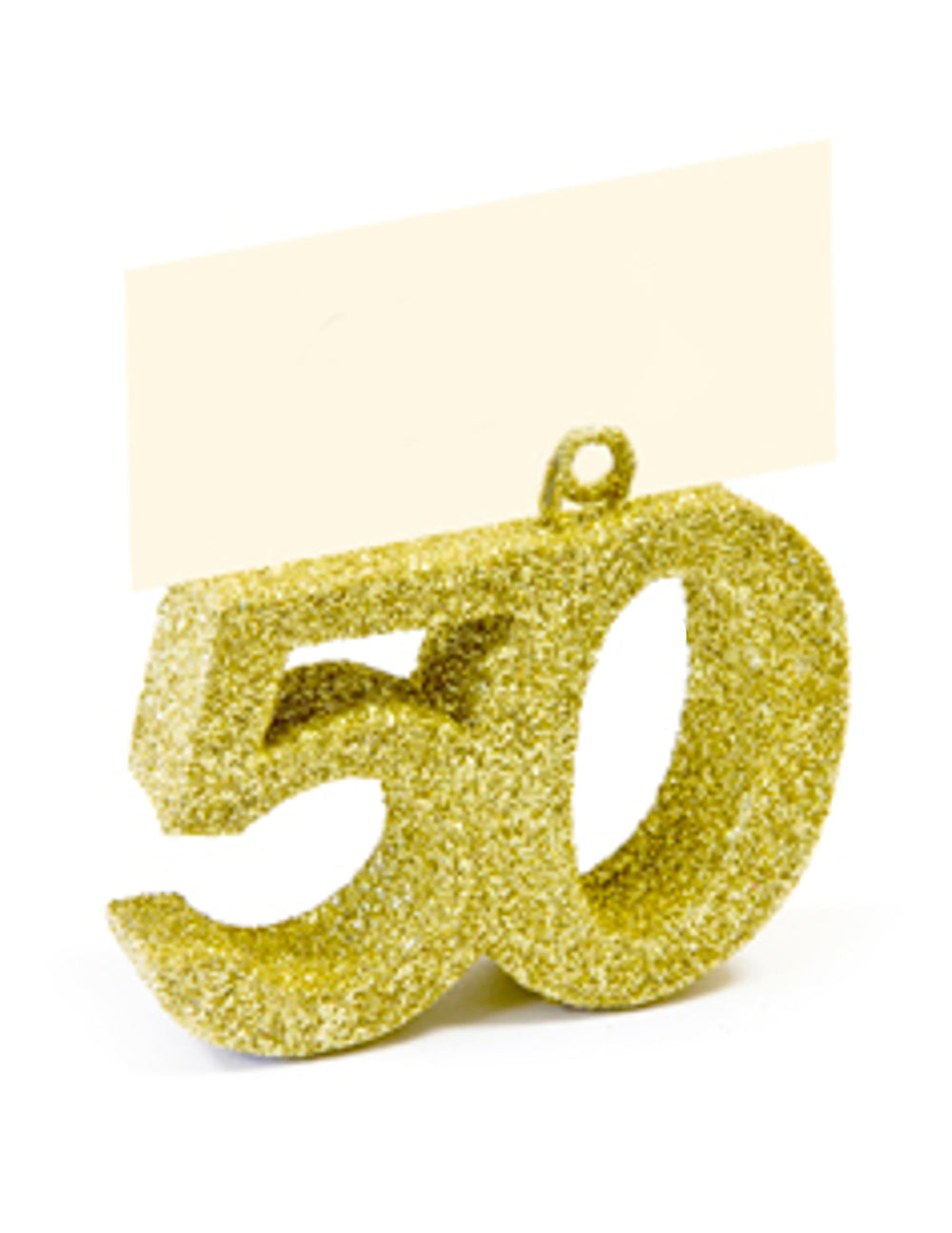 Marque place chiffre pailleté 50 pour anniversaire doré avec porte-nom